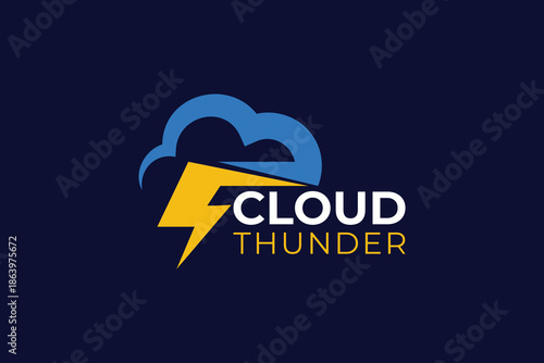 Minimal Sleek Cloud Thunder Logo Template