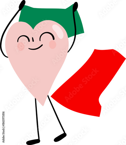 illustration of Italy flag with heart cartoon character
