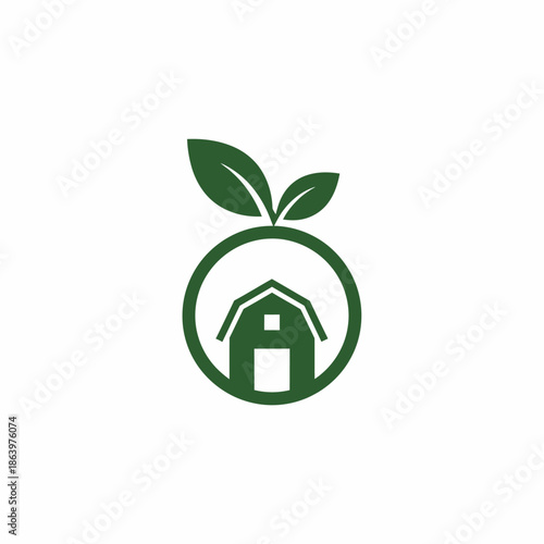 Green Logo with House and Leaves.