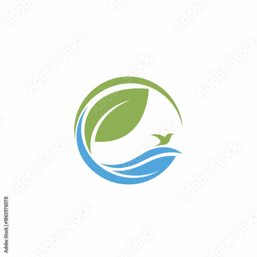 Green Leaf Logo with Bird and Wave.
