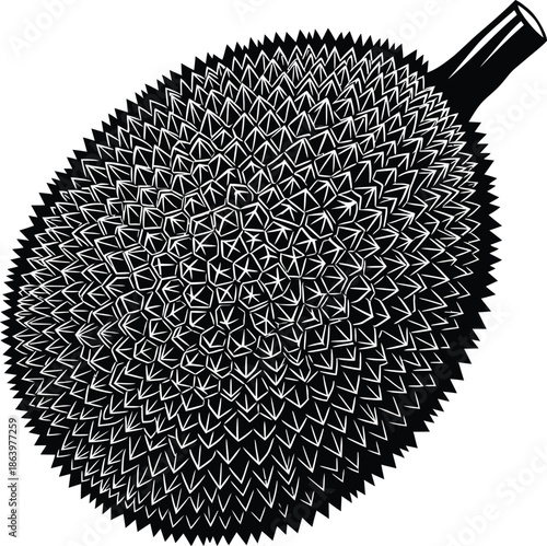 Exotic Durian Fruit: A striking illustration of a spiky durian fruit, its intricate texture and unique form vividly rendered. A culinary delight. AI Generative