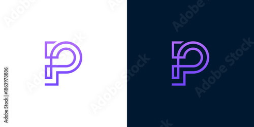 Sleek and abstract initial P monogram crafted with a vibrant purple continuous line, presented as a versatile logo icon for modern branding and digital platforms