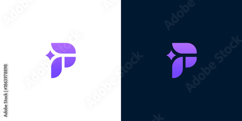 Dynamic purple letter P logo with a radiant sparkle, perfect for businesses aiming for a sleek, innovative, and premium visual identity