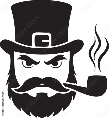 Stylish man with beard and hat smoking pipe