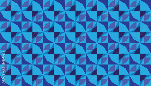 Seamless blue geometric pattern featuring repeating triangular shapes arranged in a modern abstract composition
