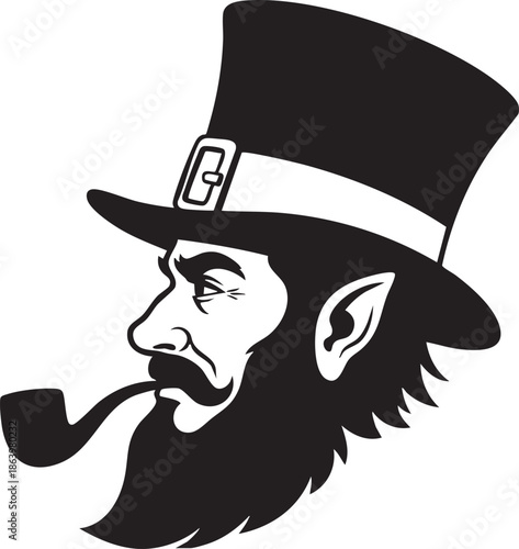 Stylish leprechaun in top hat smoking pipe
