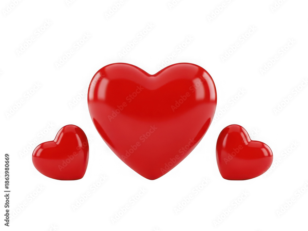 Fototapeta premium Three red hearts isolated on transparent background
