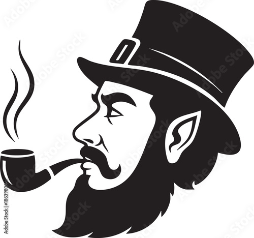 Vintage leprechaun smoking pipe with top hat and beard
