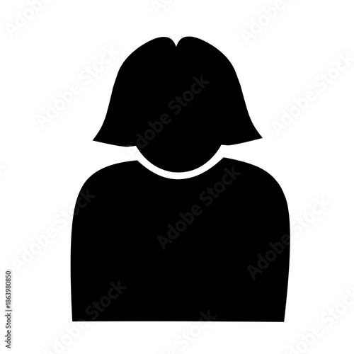 Black Silhouette Of A Female Head and Shoulder, A Placeholder Image On A White Background.
