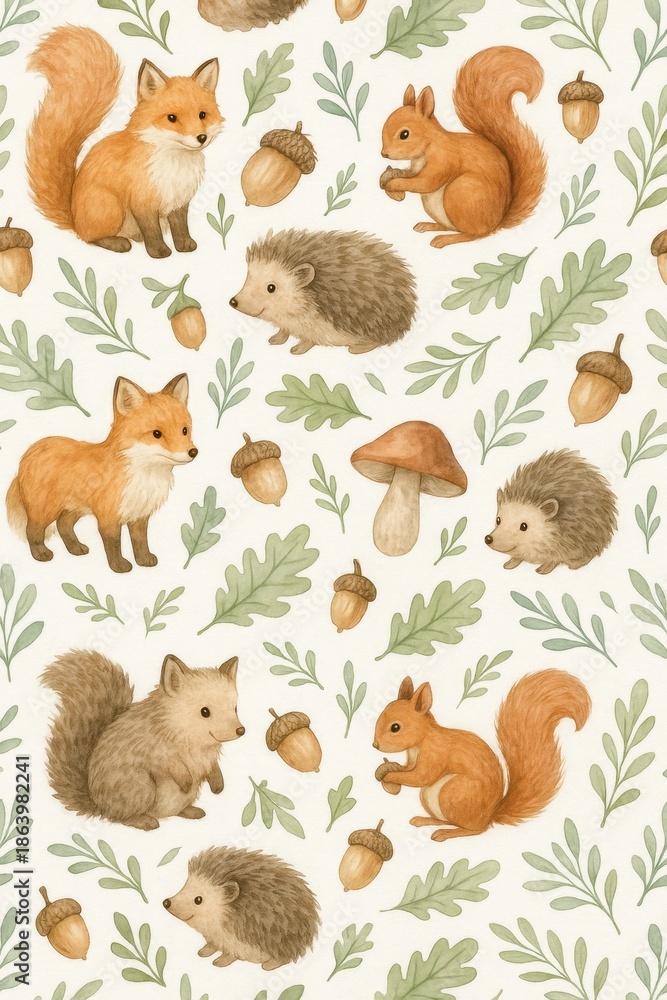 Fototapeta premium Woodland Animals Pattern