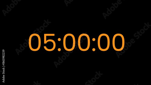 5 minutes countdown in 30 second countdown using orange highlights, bold modern countdown timer for digital content, intro scenes, presentation, motion graphics, and high quality 4K video.