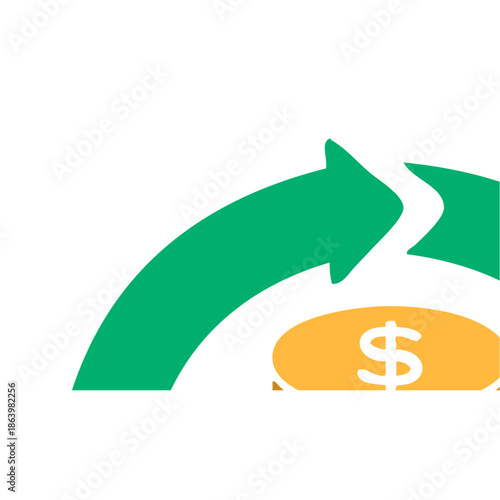 Financial Cycle Illustration: Green Arrows Flowing Around Dollar Sign Money Bag, Representing Economy