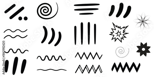 Collection of various black line patterns and shapes