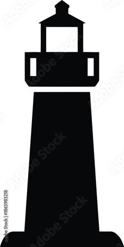 Black Silhouette Lighthouse Vector Graphic Icon Isolated on White Background for Navigation and Safety