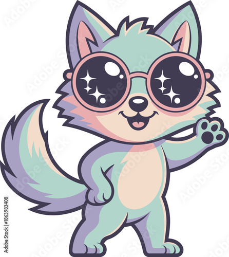 Cool Cartoon Wolf Character with Sunglasses Vector Graphic Illustration for Fun Designs and Creative Projects