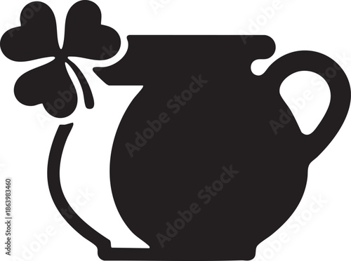 Lucky four leaf clover in a black pot
