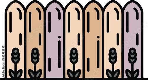 Pastel Picket Fence Vector Graphic Illustration with Flowers for Garden Design and Decorative Elements