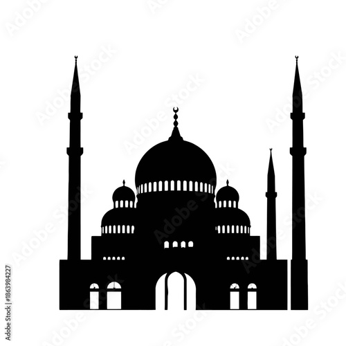 Islamic Mosque Silhouette with Domes and Minarets.
