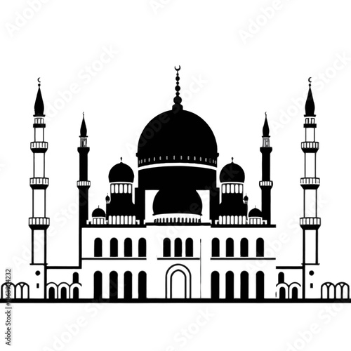 Islamic Mosque Silhouette with Domes and Minarets Vector Illustration.