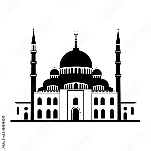 Islamic Mosque Silhouette with Domes and Minarets Illustration.