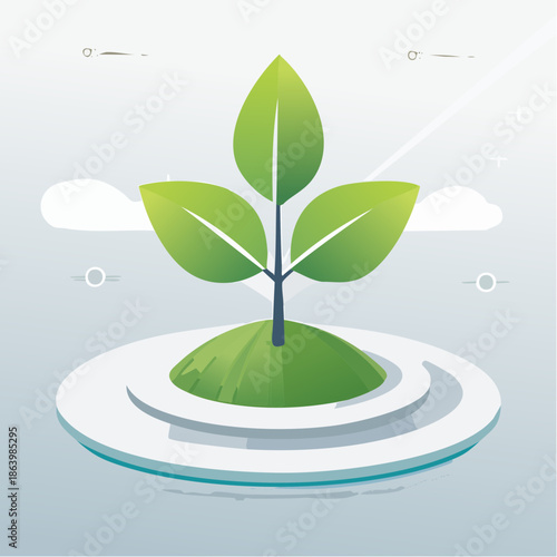 Stylized illustration of a growing plant on a pedestal symbolizing growth