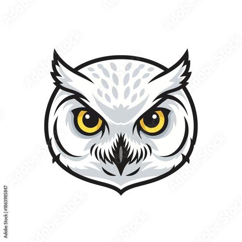 White Owl Face Illustration with Yellow Eyes.