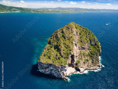 Aerial view of Diamond Rock (Rocher du Diamant) in the Caribbean Sea, Martinique, French West Indies