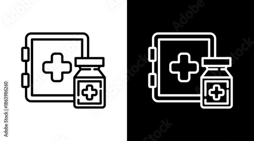 Medicine Cabinet White Icon Set Vector 