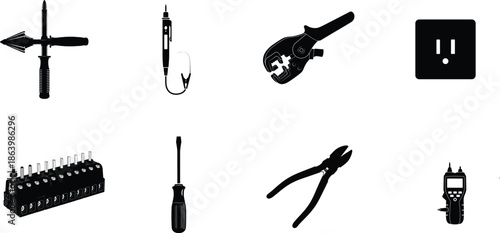 Electrician tool set silhouette icons for professionals