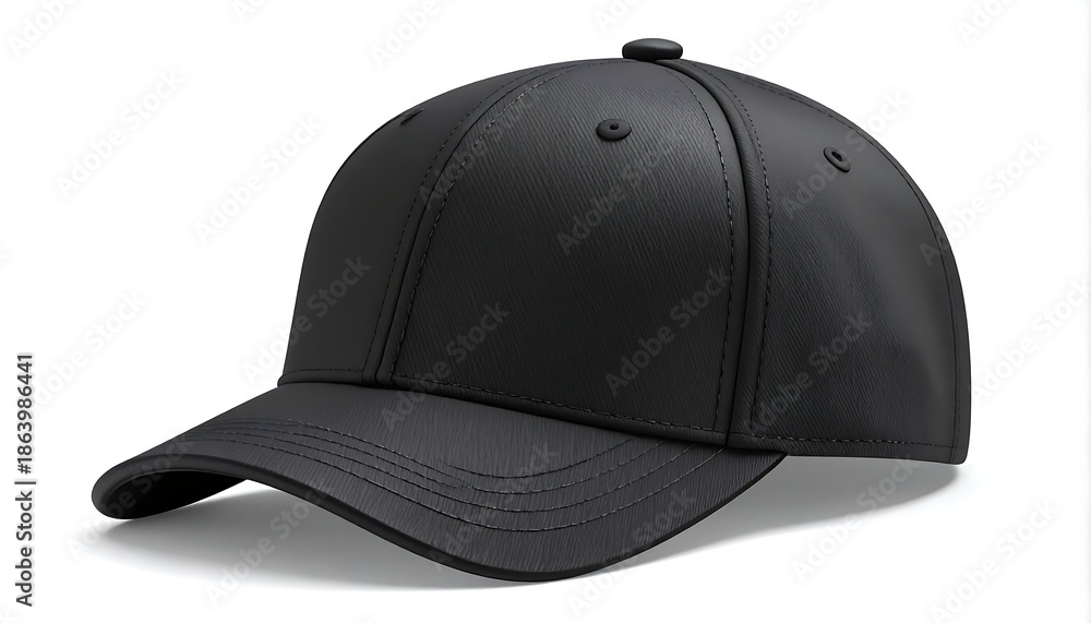 Fototapeta premium A black baseball cap on a white background, angled right