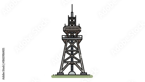 Oil Rig Tower Structure Isolated on White Background