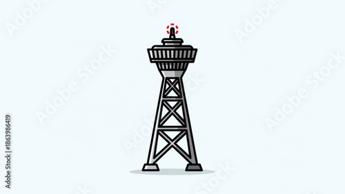 Water Tower with Red Cross Isolated on White Background