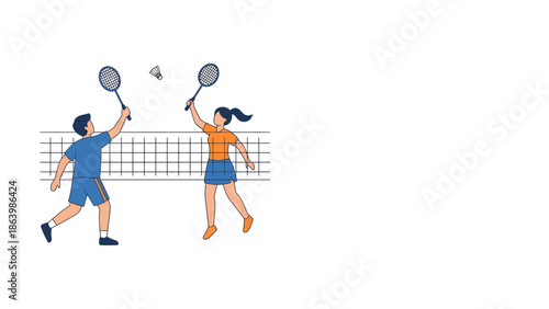 Badminton Doubles Match Illustration Vector