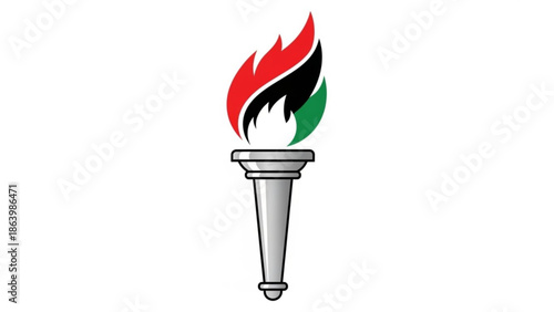 Torch with Red, Black, and Green Flame on White Background