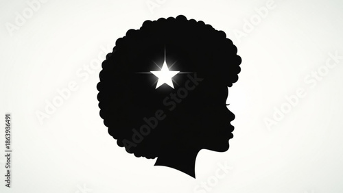 Afro Silhouette with Star in Hair Isolated on White Background