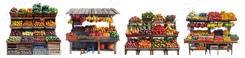 Colorful Fruit and Vegetable Stalls at Open-Air Market Section, PNG bundle collection, Isolated on Transparent Background, PNG bundle collection, Isolated on Transparent Background