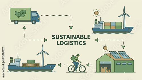 Sustainable Logistics Concept: Green Transport, Renewable Energy, and Delivery