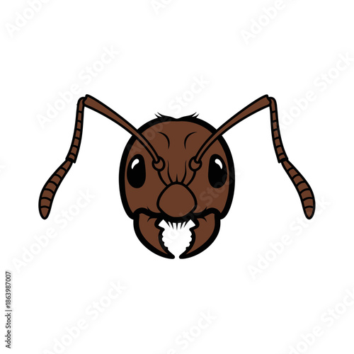 Cartoon Ant Face with Antennae and Mandibles.