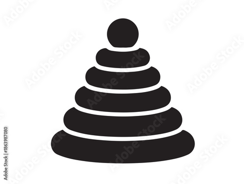 Stacking Rings Icon in silhouette white background.