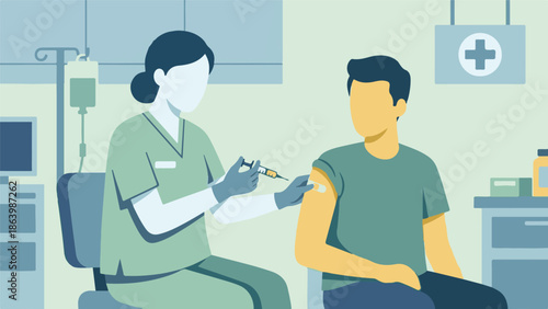 Healthcare professional administering vaccine or injection to patient in clinic