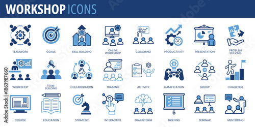Workshop & Team Building Icon Set, Collaboration, Teamwork & Coaching Graphics
