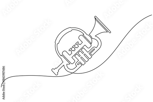 Trumpet One Line Art Minimal Continuous Line Music Instrument Vector Illustration
