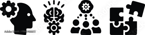 brain mind game puzzle black icons set vector illustration collection design art