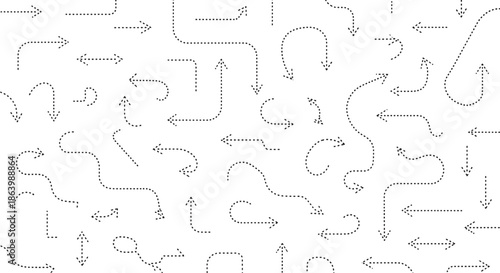 Dotted arrows in various directions on white background