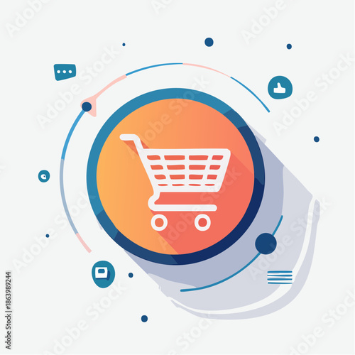 Shopping cart icon within a circular graphic illustrating e commerce