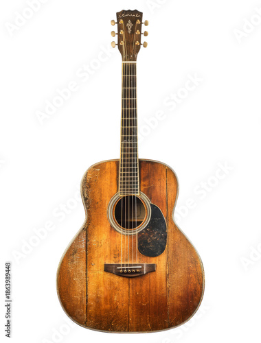 Classic Acoustic Guitar with Rustic Wooden Finish and Detail