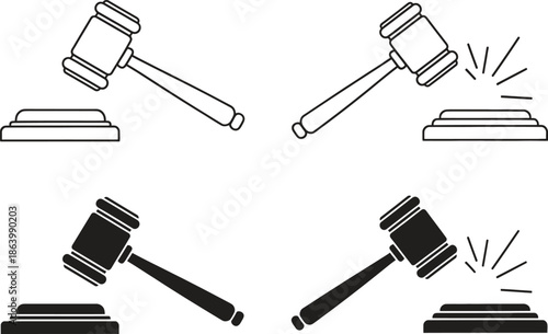gavel and sound block icons in different styles
