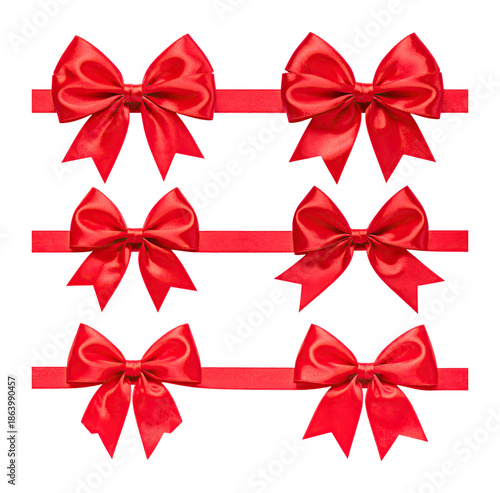 Red Ribbon Bow Symbolizing Love and Celebration in Elegant Design, Isolated on Transparent Background