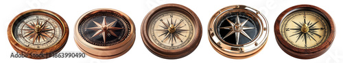 Classic Nautical Compasses Collection on White Background Isolated Transparent Background