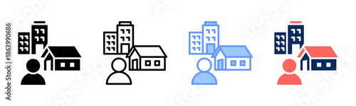 Suburban Area icon set multiple style collection